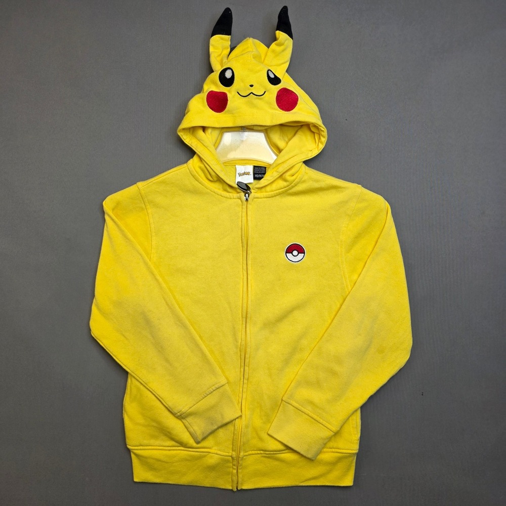Pokemon Full Zip Hoodie Kids Pikachu Character Costume Yellow Medium